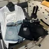 Frauen hohe Taille mit Gürtel Jeans Jeans Logo Buchstaben Strass Diamonds Luxus Designer Shorts Smlxl