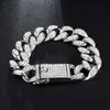 Kedjor Hip Hop 1Set 20mm Full Heavy Iced Out Paled Rhinestone Miami Curb Cuban Chain CZ Bling Rapper Armband Halsband för män smycken D240509