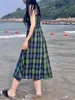 Sukienki swobodne zielone kraciaste koronkowe Maxi długie dziewczyny damskie Y2K Summer Harajuku vintage streetwear urocza mini sukienka gotycka hipis kawaii