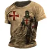 Herr t-shirts retro riddare templar tryck mens t-shirts sommar lös polyester korta slve manliga toppar Crusader soldatkläder kläder T240506