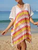 Summer Women's Sexy Holiday Strip Strip Bikini Cover-Ups Beach Knitting Cavo Cash Through Bat Maniche