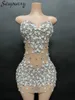 Casual Dresses High Quality Women'S Sparkling Crystal Mini Dress Sexy Strapless Backless Mesh Elegant Evening Celebrity Party Vestidos