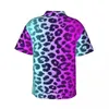 Men's Casual Shirts Blue Pink Two Tone Hawaii Shirt Man Beach Cheetah Leopard Short-Sleeve Comfortable Design Retro Oversize Blouses