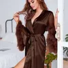 Kadın Robe Sweetwear Kadın Nightwear Feather Batrobe Seksi Gelin Nedime Düğün Elbaşı Samimi iç çamaşırı gündelik Saten Uzun Nightbown