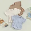 Rompers幼児の男の子の女の子のソリッドカラー半袖ロンパー特大のTシャツロンパーボディスーツトップ新生児夏服H240508