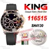 Satış 116515 SA4130 Otomatik Kronograf Erkekler İzle Kral Gül Altın 904L Çelik Siyah Elmaslar Dial Oysterflex Strap 72h Power Reserv Super Edition Puretime PTRX