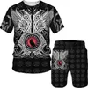 Herrspårar Summer Men Vintage Two-Piece Set 3D Män överdimensionerade tshirt 2-stycken Set Sweatshirt O-Neck Tshirt Beach Shorts Outfits Men Clothing T240507