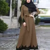 Roupas étnicas 5 cores elegantes abaya dubai maxi kaftan jilbab feminino de renda muçulmana longa vestido islâmico árabe com retalhos de cinto