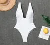 Sexy Vneck Onepiece Swimsuit Women High Taist Thong Women039S Swimwear 2019 Monokini Simple Black White Bathing Bathing 3026825099