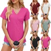 T-shirts pour femmes Couleur solide Couleur courte croix V cou de cou décontracté ourlet irrégulier t-shirt top top chemisier 2024 chemise