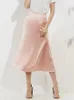 Silk Satin kjolar för kvinnor koreansk stil champagne kontor hög midja aline kjol mode elegant solid lång penna 2024 240506