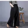 Damesbroek capris katoenen linnen broek brede poot broek vrouwen vintage Harajuku Koreaanse mode elastische taille broek vrouwen kleding losse casual broek y240509