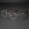 新しいメンズラージスクエアコマーシャルピュアチタンサンダルウッド眼鏡フレームハイエンドブラックフレームレスの大きな顔近視眼鏡