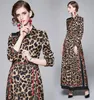 Vår sommar hösten runway vintage leopard kedje bälte tryck krage långärmad imperium midja kvinnliga damer casual party maxi klänning wh5972398