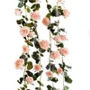 Dekorativa blommor kransar Artificial Rose Rattan Rattan Silk Flower String Wreath Romantic Wedding Home Garden Hotel Dekoration