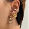 Boucles d'oreilles cerceaux Vintage Shell Pearl Zircon Stud pour les femmes accessoires de bijoux en acier inoxydable en acier inoxydable
