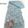Высококачественная элегантная французская сетчатая вышивка Тан 3D Цветочные бисер ткань Африканская нигерийская кружевная ткань для свадебного платья 240508