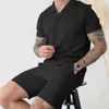 Trainingspakken voor heren Casual Losse Mens Casual Summer Suit V-Neck T-Shirt Wide Leg Shorts Elastische taillebandl2405