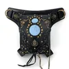 Taillenbeutel Jierotyx Vintage Nietbeutel Motorrad Frauen schwarzer Leder Steampunk Retro Rock Belt Telefon Beutel Crossbody