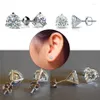 Stud Cute Female 6 7 8mm Round Lab Diamond Earrings 100% Real 925 Sterling Silver For Women Unique Screw EarringsStud Dale22 2187