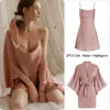 Robe pour femmes Bridal Wedding Robe Ensemble avec Strap Nightgown Sleepingwear Kimono Bathrobe CHEMISE NIGHTWEAR SUMMER Swing Clar Lingerie