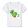 T-Shirts Çocuk Giyim Çocuk/Kız T-Shirt Süper ezilmiş Kardeş Yoshi Karikatür Baskılı Çocuk Komik Tişört Yaz Günlük Bebek Top T-Shirt HKP5444L240509