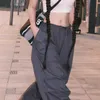 Pantalon féminin Capris QWK Y2K Grey Baggy Cargo Pantalon Femmes hautes taille vintage Hip Hop Parachute Pantal