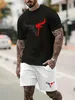 Men's Tracksuits 100% pure cotton mens summer short T-shirt+shorts set Y240508