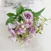 Decoratieve bloemen Silk Rose Artificial 5 Branch Fake met stengels Faux Roses Flower Bouquets for Home Wedding Party Decoratie