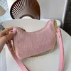 Hochwertiges Strohschulterdreieck Unterarmtaschen Luxurys Designer Handtasche Raffias Tote Weave Halb Mondbeutel Damen Crossbody Pink Schlinge Herren Clutch Kettenbeutelbeutel