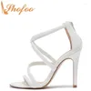 Sandálias brancas estilettos altos saltos finos de tiras cruzadas gira tamanho grande 12 15 senhoras de verão moda madura sapatos sexy shofoo