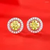 Orecchini per borchie 1ct Moissanite gialla certificata per donne placche placcatura a orecchie di diamanti in argento sterling per matrimoni