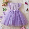 Girl Dresses Girls Dots Princess Summer 2024 Kids Sleeve Mesh Tulle Tutu Birthday Party Gown Baby Dress With Belt 2-6 Years