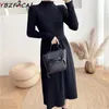 Casual Dresses French Gentle Round Neck Pullover Sweater Dress Women Fall Winter Long Black Bottom Knit Elegant 2024 Simple A-Line