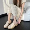 Sıradan Ayakkabı 2024 Kadın Terlik Kapalı Ayak Tip Yuvarlak Süet tıkanıklıklar Sandalet Sonbahar Retro Düz Renk Düz Dip