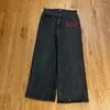 Jeans masculino Vintage y2k harajuku lavar preto bolsos múltiplos bolsos folgados calças de jeans masculas altas calças largas