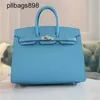 Cowhide Handbag Brkns Genuine Leather Candy Blue Outer Sewing Sewing Uncle Wax Sewing EPSOMTTRZZ22S