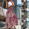 Skirts High Waist Skirt Vintage Retro Printed Maxi For Women A-line Streetwear Long With Wide Elastic Waistband