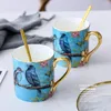 Becher kreatives Ölmalerei Blume Vogel Rosa Keramik Kaffee Milch Wasser trinken Tee Party Home Getränke Dekor Geschenke