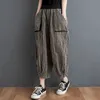 Dames broek capris katoen linnen lantaarn broek vrouwen zomer elastische taille losse casual vrouwen Koreaanse stijl harajuku vintage broek vrouwen kleding y240509f2ha