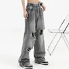 Kvinnors jeans vintage lös rak kvinna avslappnad modehål denim byxor Tassel 2024 Autumn Design Wide Lar Cargo Pants Female Chic