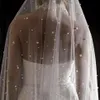 Bridal Veils Wedding Veil With Pearls One Layer Long Cathedral Bride Velos De Noiva Crystal Beaded For White Ivory Metal Comb 220P