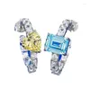 Stud -oorbellen Springlady 925 Sterling Silver Heart Emerald Cut Citrine Aquamarine Gemstone Fine Hoop For Women Sieraden