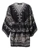 Basic Casual Dresses Two Piece Dress Womens Spring/Summer 2024 V-neck sexy mini dress tribal print bat wing sleeve brushed casual dress high waisted floralL2405