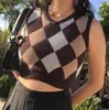 Femmes Vintage Sweater Vest Y2K Tops Argyle Pull sans manches Plaid Plaid Colt Colts Pinks Pands pour femmes Vêtements Y2011284387055