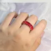 Clusterringe Fashion Roségold Red Ruby Baguette Volldiamantpaar Ring für Frauen geometrisch versilbertes Jubiläumsgeschenk Schmuck Schmuck