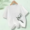 T-shirts Cool Petit chat portant un chapeau denim t-shirt garçon à manches courtes t-shirt amusant t-shirt Childrens Clothingl240509