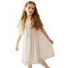 Pijama 2022 Novo primavera Summer Girls Home Wear Sweet Princess Style Girldress Nightdress de manga curta Laca fina camisa de malteira suave T240509