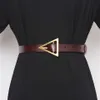جديد خمر من الجلد الأصلي مثلث البقر دبوس دبوس حزام أنثى حزام طويل للنساء مشد cummerbunds حزام حزام Q0624 2966