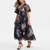 Plus Size 3xl 4xl 5xl Damenkleid Blume Chiffon Blumenkleid Loose Bohemian Beach Summer Dress City Gypsy Ropa Vesidos 240430